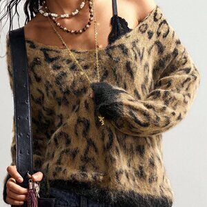 Casual Women's Boho leopard print Loose Long Sleeve Sweater top